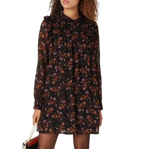 Sanctuary Brown Floral Babydoll Mini Dress Size 6 Run Wild Romantic Chiffon $149 - Picture 1 of 9